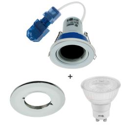 Ovia OVGU395-CH-5WCDIM Flameguard IP65 5W GU10 4000K 68mm Fire Rated Dimmable Downlight with LED Lamp and Chrome Bezel image