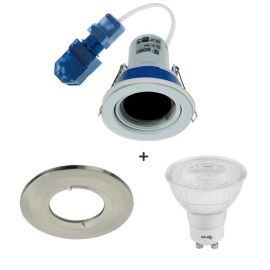 Ovia OVGU395-SC-4WC Flameguard IP65 4.8W GU10 4000K 68mm Fire Rated Downlight with Satin Chrome Bezel and LED Lamp image