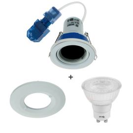 Ovia OVGU395-WH-5WCDIM Flameguard White IP65 5W GU10 4000K 68mm Fire Rated Dimmable Downlight with LED Lamp and White Bezel image