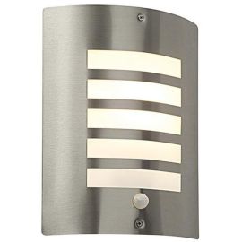 Saxby ST031FPIR Bianco PIR Stainless Steel IP44 60W E27 Wall Light image