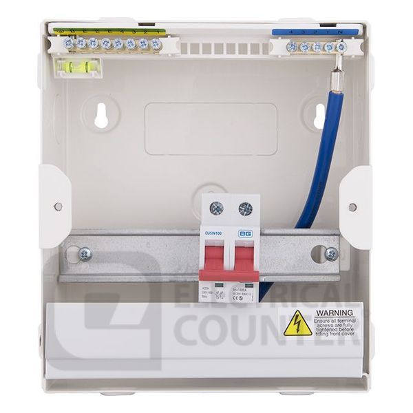 BG Fortress CFUSW04 4 Way IP2XC 1x100A Main Switch Unpopulated Main Switch Incomer Metal Consumer Unit