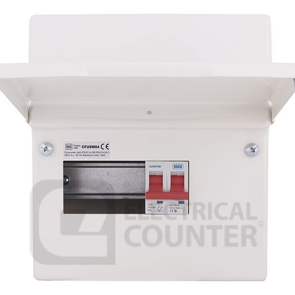 BG Fortress CFUSW04 4 Way IP2XC 1x100A Main Switch Unpopulated Main Switch Incomer Metal Consumer Unit