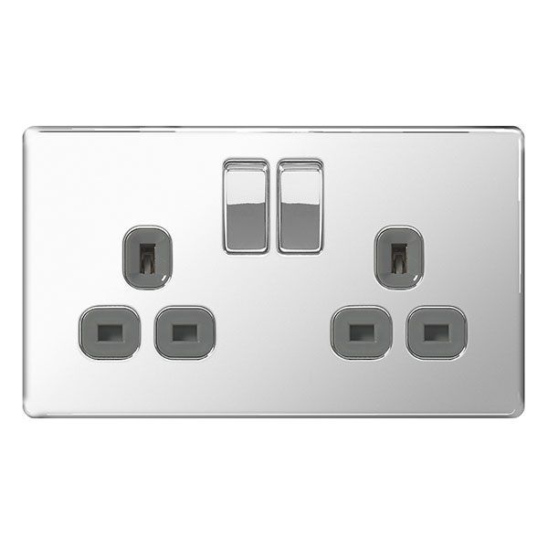 I LumoS Silver Brushed Aluminium 2.1A Single and 4.2A Double USB Wall Sockets 