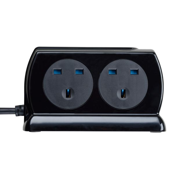 Masterplug SRGDSU42PB Black 4 Socket 13A 2x USB-A 3.1A 2m Surge-Protected Extension Lead