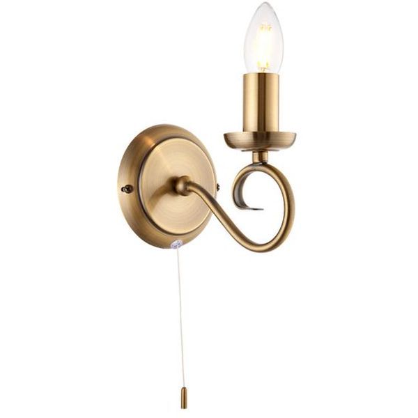 Endon Lighting 180-1AN Trafford Antique Brass IP20 60W E14 Single Wall Light with Pull Cord Switch