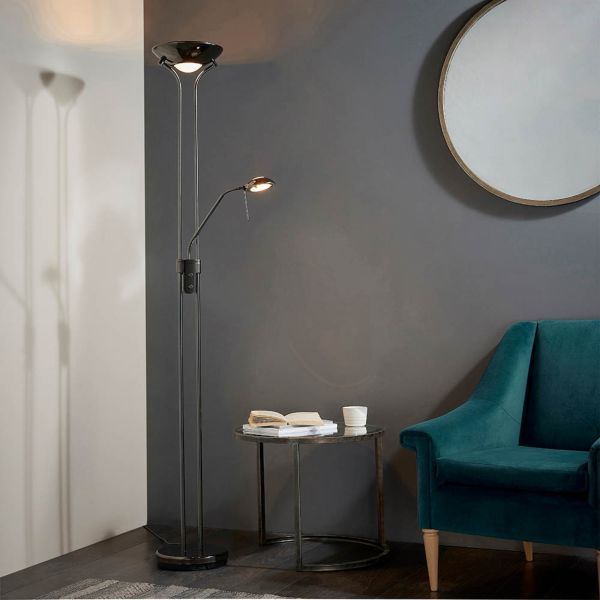 Endon Lighting ROME-BC Rome Black Chrome IP20 230W R7s & 33W G9 Mother & Child Floor Lamp