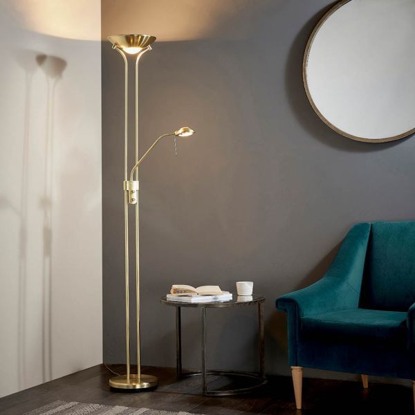 Endon Lighting ROME-SB Rome Satin Brass 230W R7s & 33W G9 Mother & Child Floor Lamp