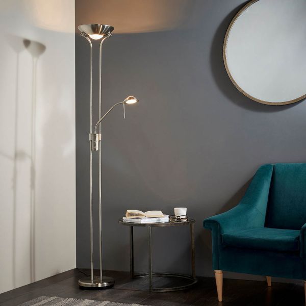 Endon Lighting ROME-SC Rome Satin Nickel 230W R7s & 33W G9 Mother & Child Floor Lamp