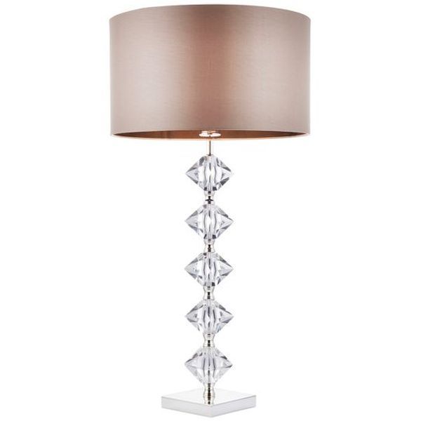 Endon Lighting VERDONE Verdone Clear Crystal IP20 60W E27 Taupe Silk Shade Table Lamp