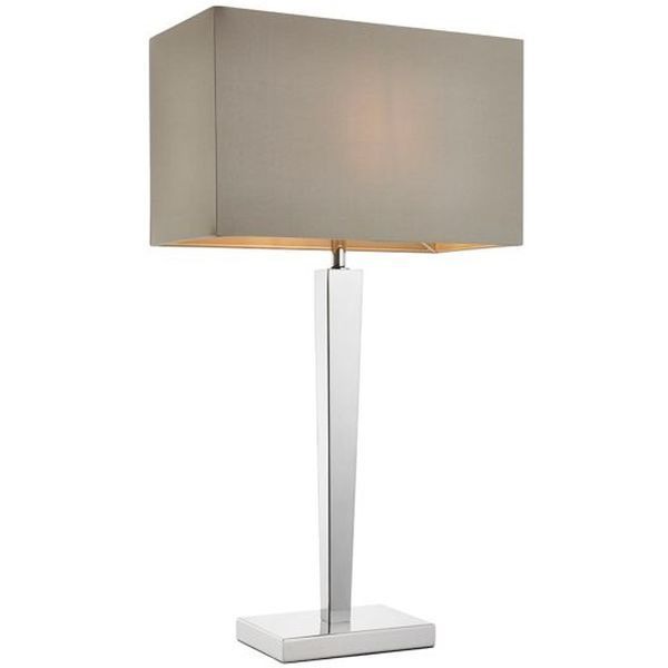 Endon Lighting MORETO Moreto Chrome IP20 60W E27 Grey Faux Silk Shade Table Lamp