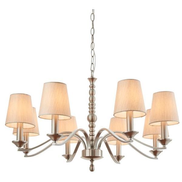 Endon Lighting ASTAIRE-8SN Astaire Satin Nickel IP20 8x40W E14 Beige Faux Silk Shades Pendant Light
