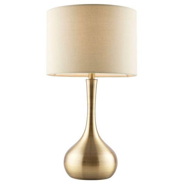 Endon Lighting 61191 Piccadilly Soft Brass IP20 40W E14 Taupe Cotton Mix Shade Touch Table Lamp