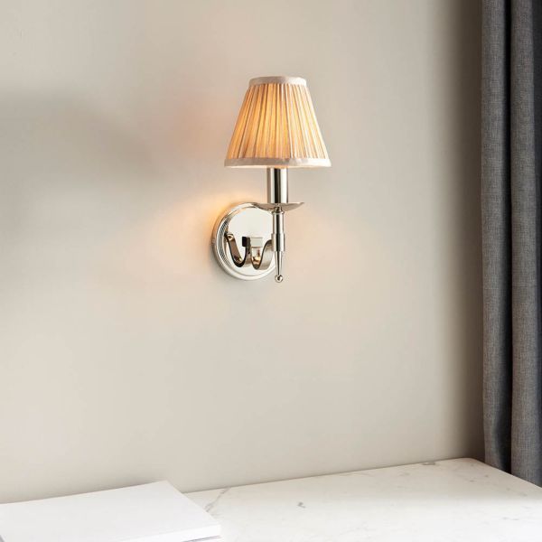 Endon Lighting 63657 Stanford Nickel/Beige 40W E14 150mm Dimmable Wall Light