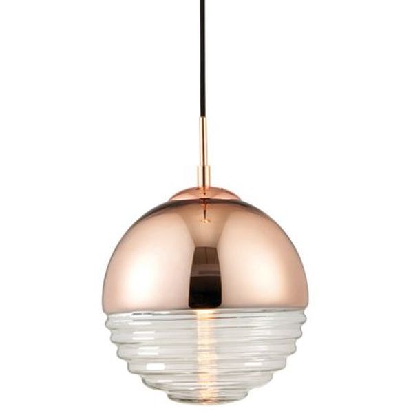 Endon Lighting 68956 Paloma Copper & Clear 40W E14 Ribbed Spherical Ceiling Pendant Light