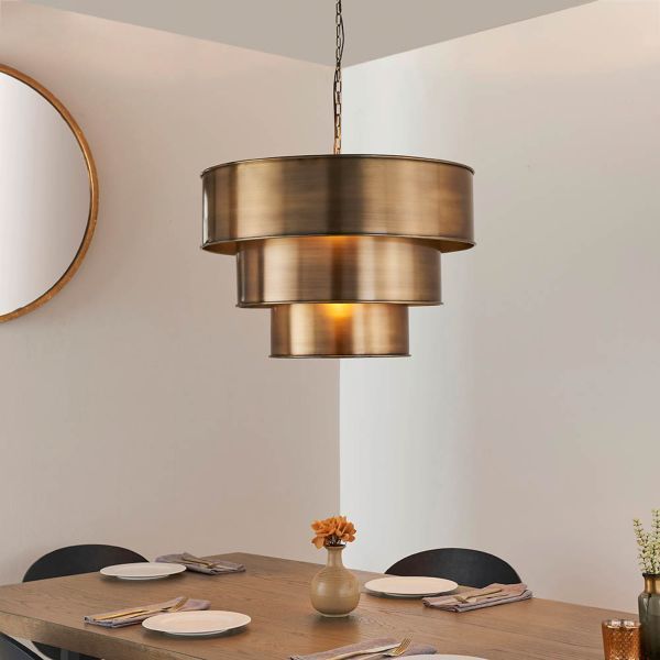 Endon Lighting 69783 Morad Aged Brass 40W E27 Pendant Light with 3 Cylindrical-Tiered Shades