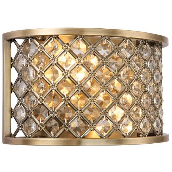 Endon Lighting 70559 Hudson Antique Brass 2x60W E14 Wall Light with Crystal Beads