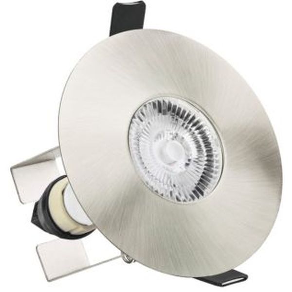 Integral LED ILDLFR70D014 Evofire Satin Nickel IP65 112mm Round Fire Rated Downlight with GU10 Holder and Insulation Guard