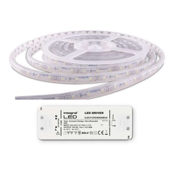Integral LED ILSTWHIC064W IP67 12V Constant Voltage 6W/m 325lm/m 10mm Flexible LED Strip 5m Reel with 12V Driver