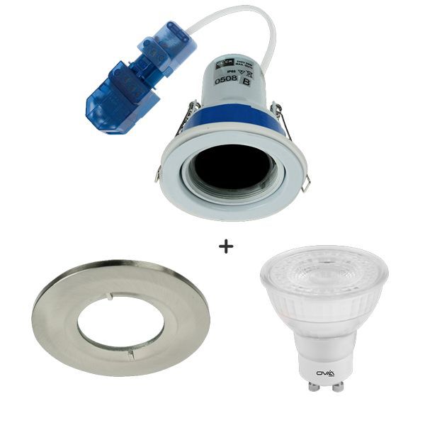 Ovia OVGU395-SC-4WC Flameguard IP65 4.8W GU10 4000K 68mm Fire Rated Downlight with Satin Chrome Bezel and LED Lamp