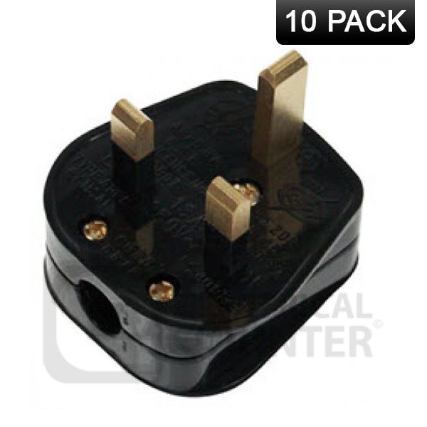 Black Bar Grip Rewireable 13A Resilient Plug Top (5A Fused) (10 Pack, 1.08 each)